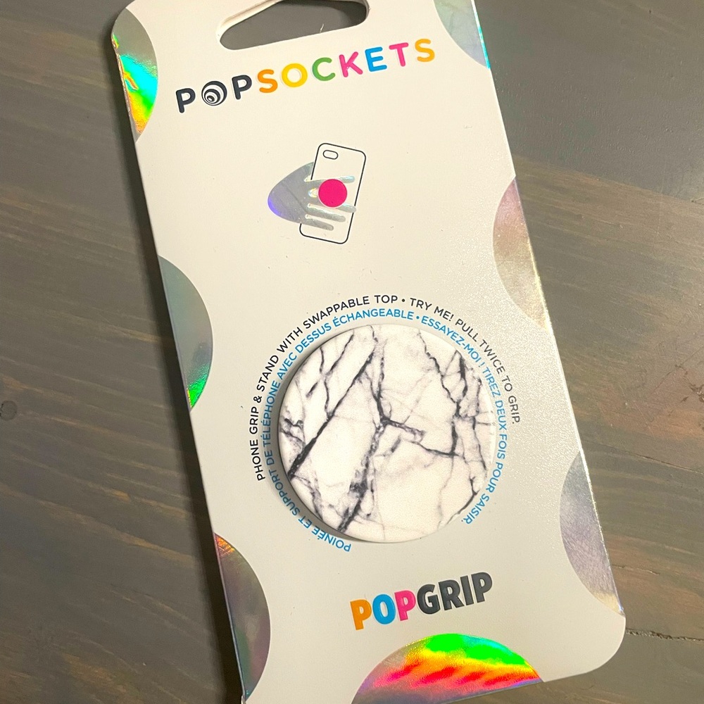 Popsockets Grip with Swappable Top for Cell Phones Dove White Marble Black